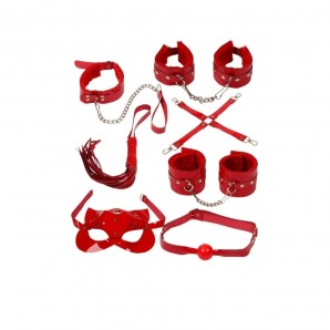  7 Parça Fetiş Esaret Seti Kırmızı Kedi Maskeli 1