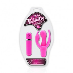 Sux Butterfly Klitoral Uyarıcılı Silikon Çatal Vibratör - Pembe