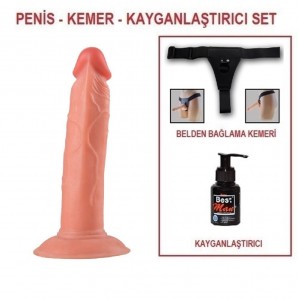 19 cm Realistik Vantuzlu Belden Bağlamalı Testissiz Dildo Penis