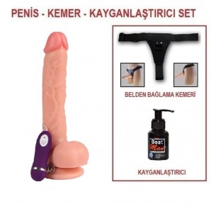 26 cm Belden Bağlamalı Gerçekçi Titreşimli Dildo Penis Set