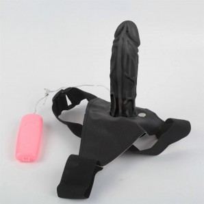 18 cm Belden Bağlamalı İçi Boş Titreşimli Testissiz Protez Penis - Siyah