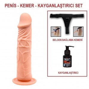 20 cm Belden Bağlamalı Realistik Vantuzlu Dildo Penis Set