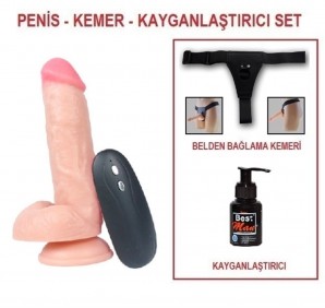 17 cm Belden Bağlamalı Titreşimli Realistik Dildo Penis Set 