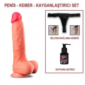25 cm Yeni Nesil Çift Katmanlı Belden Bağlamalı Realistik Dildo Penis Set