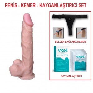22 cm Realistik Dildo Penis Belden Bağlamalı Set