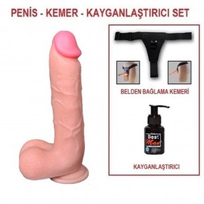 21 cm Realistik Kalın Dildo Penis Belden Bağlamalı Set
