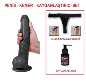 28 cm Zenci Realistik Belden Bağlamalı Penis Optimus - Uzun Penis 