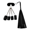 Siyah Fetish Fantezi Seti - 4'lü Kelepçe Kırbaç Göz Bandı