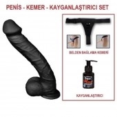 33 cm Belden Bağlamalı Realistik Dev Zenci Penis Set