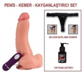 22 cm Belden Bağlamalı Titreşimli Realistik Dildo Penis Set