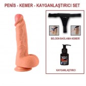 22 cm Belden Bağlamalı Çift Katmanlı Realistik Dildo Penis Set
