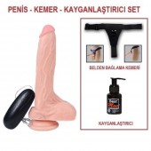 20 cm Belden Bağlamalı Gerçekçi Titreşimli Dildo Vibratör Penis Set