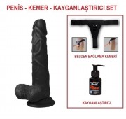 19 cm Belden Bağlamalı Realistik Dildo Zenci Penis Set