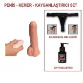 19 cm Belden Bağlamalı Titreşimli Realistik Dildo Penis Set