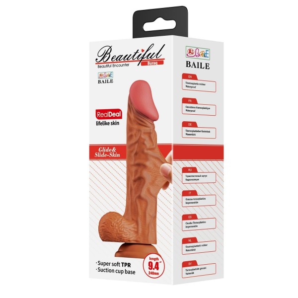 24 cm Yeni Nesil Çift Katmanlı Realistik Vantuzlu Dildo Penis - Buraq 3