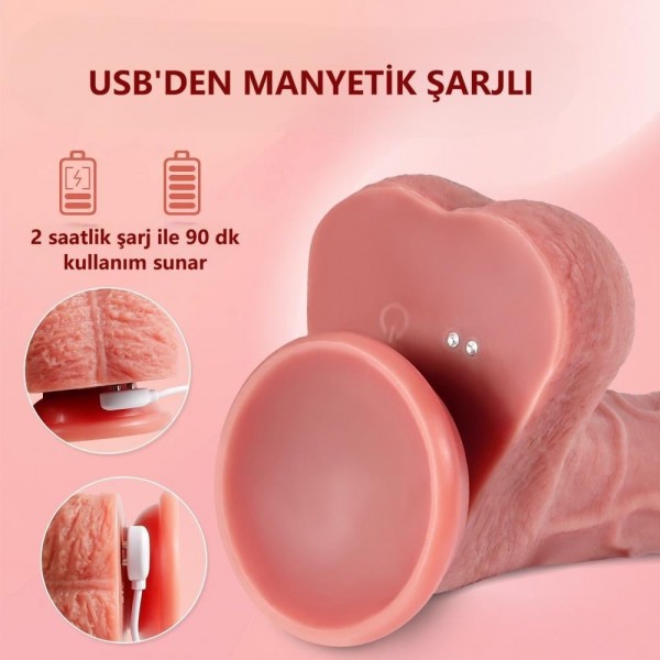 Belden Bağlamalı Uzaktan Kumandalı USB Manyetik Şarjlı 21,5 cm İleri Geri Hareketli Titreşimli Dildo - Baird 9