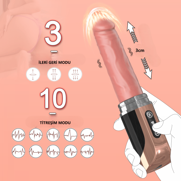 Şişirilebilir İleri Geri Hareketli USB Manyetik Şarjlı 23 cm İleri Geri Hareketli Titreşimli Dildo - Jose 2