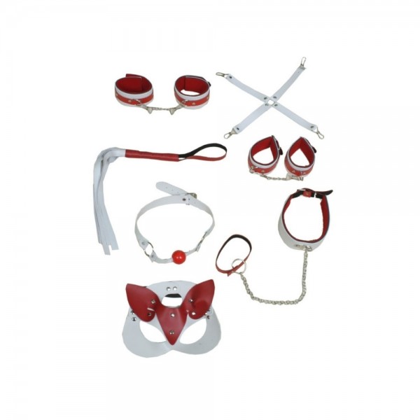 7 Parça Fetiş Esaret Seti Kırmızı Beyaz Kedi Maskeli 1