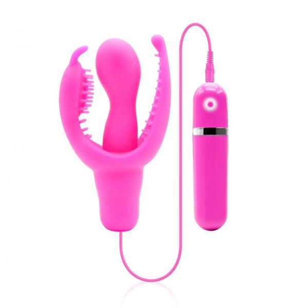Sux Butterfly Klitoral Uyarıcılı Silikon Çatal Vibratör - Pembe
