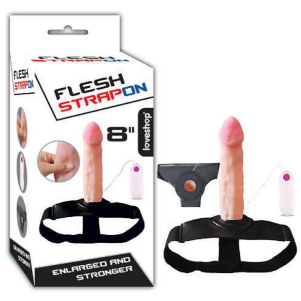 20 cm Kalın Yumuşak Dokulu Titreşimli İçi Boş Belden Bağlamalı Penis