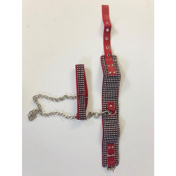 Kırmızı Parlak Taşlı Deri Boyun Tasması