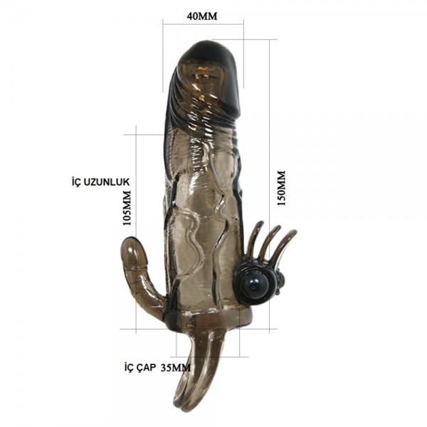 4 cm Uzatmalı Anal Vajinal ve Klitoral Uyarıcılı Titreşimli Penis Kılıfı