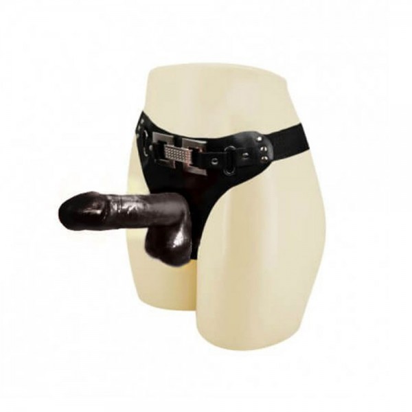 18 cm Belden Bağlamalı İçi Dolu Melez Strapon Penis