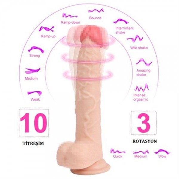 23 cm Oynar Başlı Uzaktan Kumandalı Titreşimli Dildo - Jeff