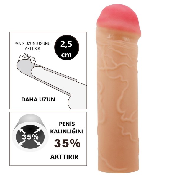 2,5 cm Dolgulu Premium Ten Rengi Silikon Penis Kılıfı - Nile