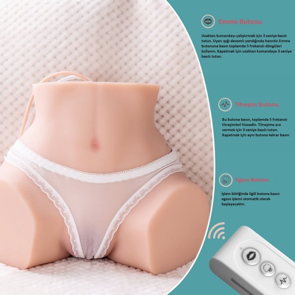 USB'den Şarjlı Kumandalı 5 Emme ve 5 Titreşim Fonksiyonlu Realistik Kalça