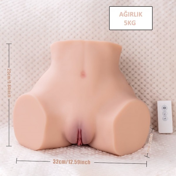 USB'den Şarjlı Kumandalı 5 Emme ve 5 Titreşim Fonksiyonlu Realistik Kalça
