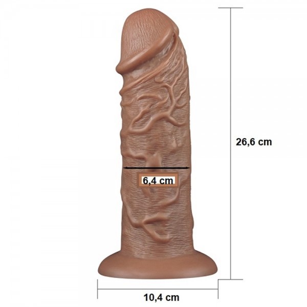 26 cm Belden Bağlamalı Yeni Nesil Çift Katmanlı Realistik Kalın Dildo Melez Penis