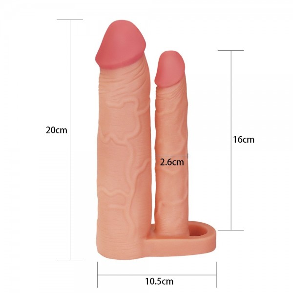 5 cm Uzatmalı Çiftli İçi Boş Testis Kavramalı 20 cm Çatal Dildo Penis Kılıfı 